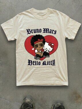 Hello Kitty x Bruno Mars Heart Rose Graphic T-Shirt White Cotton Unisex